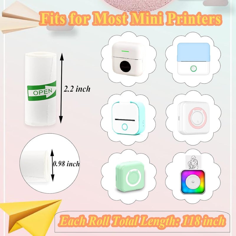 OMGFUNAA 12 Rolls White Self-Adhesive Mini Printer Paper Sticky 57x25mm Compatible with M02/T02 Printers(Remove Inner Paper Holder), Thermal Sticker Paper for Photos, Grocery Lists, Study Notes & Scrapbooking - Image 3